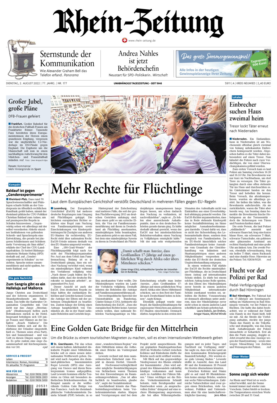 Rhein-Zeitung Kreis Neuwied vom Dienstag, 02.08.2022