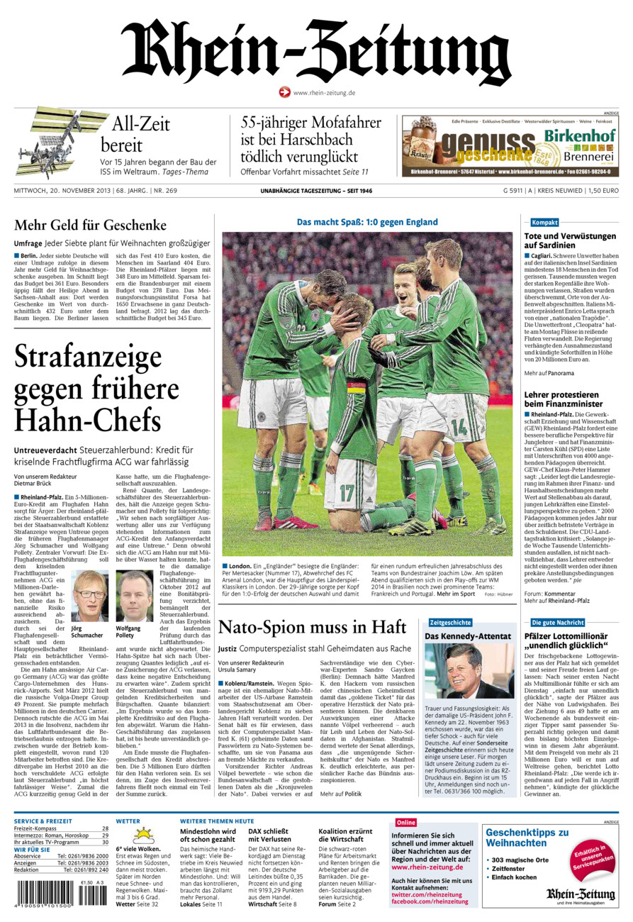Rhein-Zeitung Kreis Neuwied vom Mittwoch, 20.11.2013