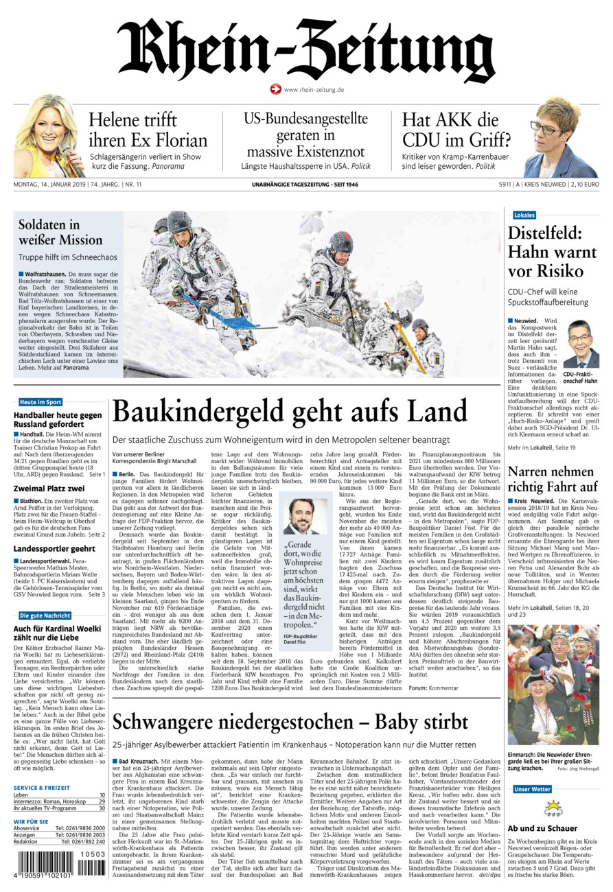 Rhein-Zeitung Kreis Neuwied vom Montag, 14.01.2019