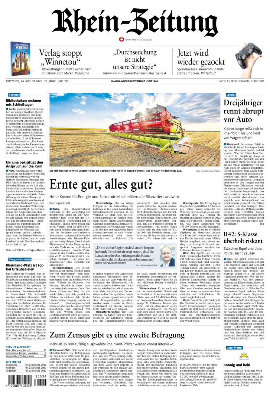 Rhein-Zeitung Kreis Neuwied vom Mittwoch, 24.08.2022