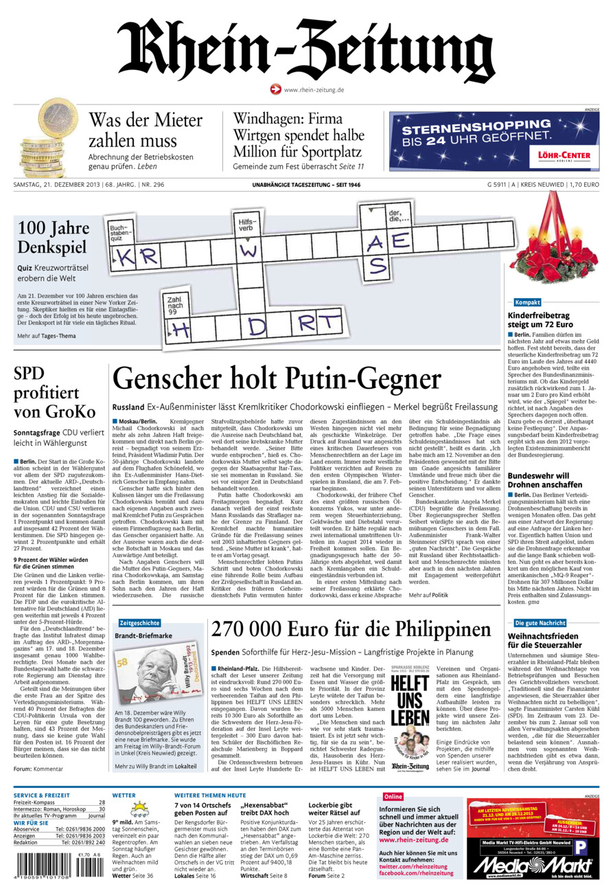 Rhein-Zeitung Kreis Neuwied vom Samstag, 21.12.2013