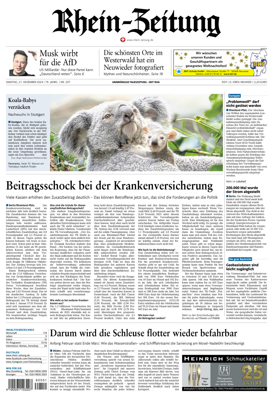Rhein-Zeitung Kreis Neuwied vom Samstag, 21.12.2024