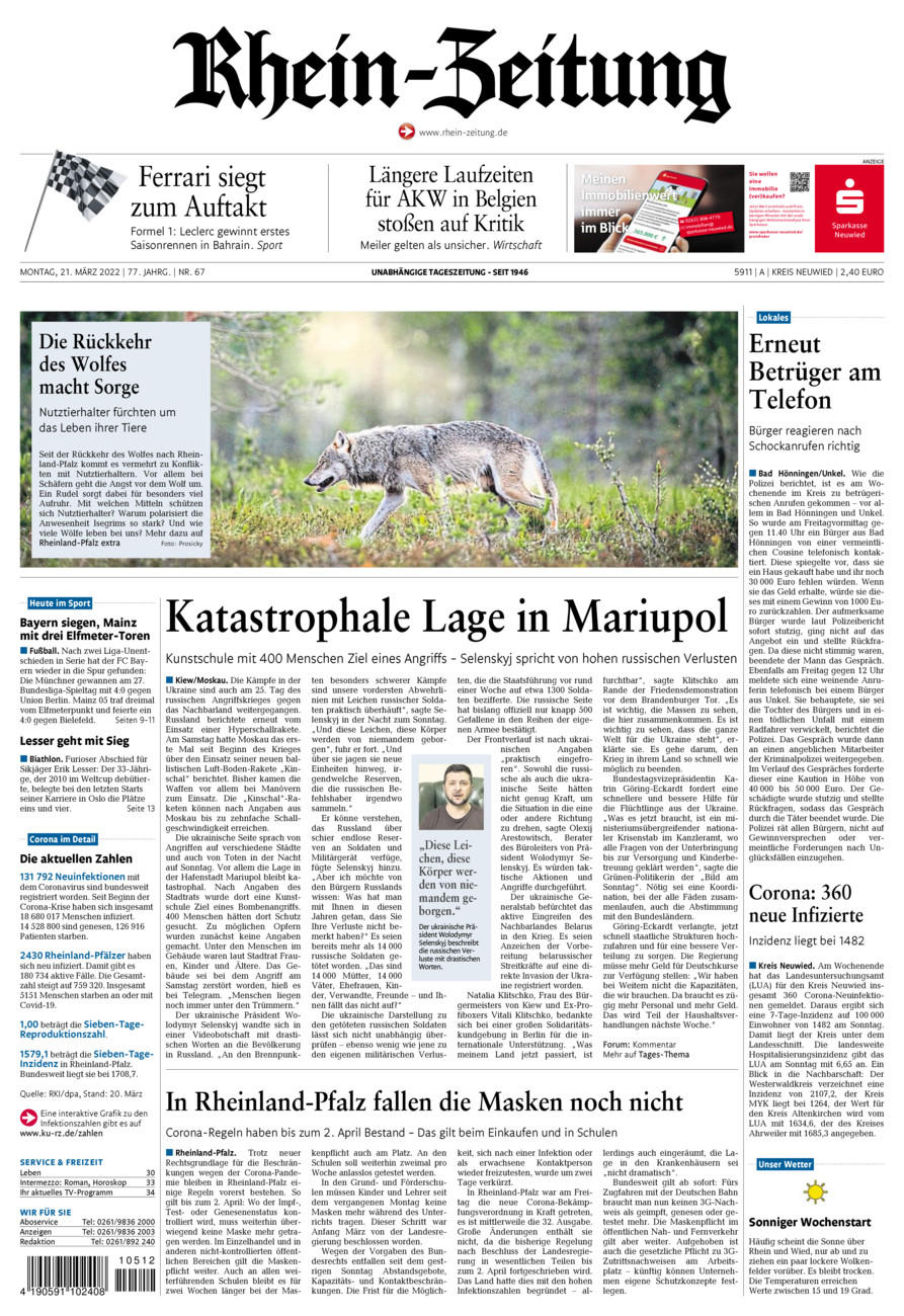 Rhein-Zeitung Kreis Neuwied vom Montag, 21.03.2022