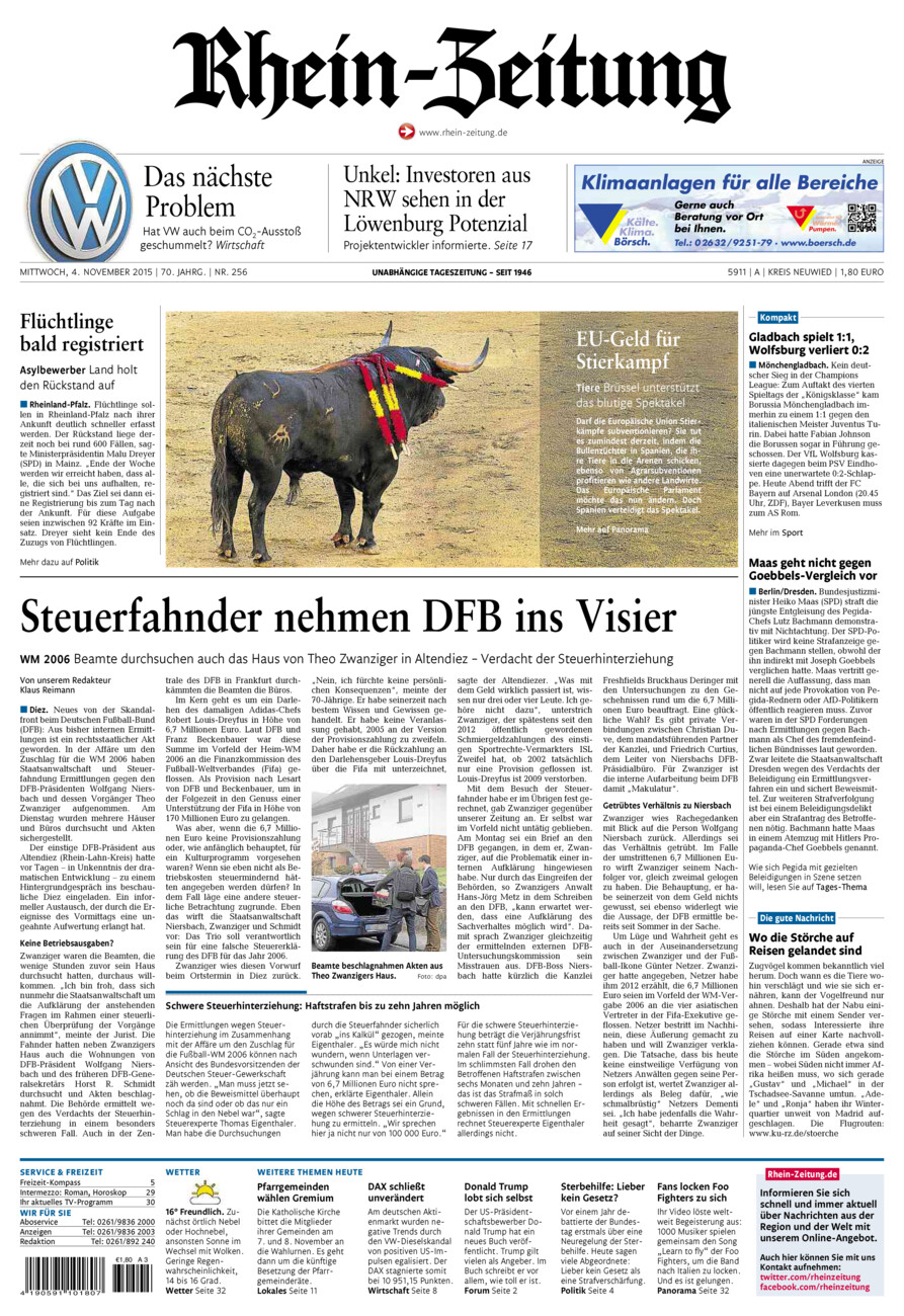 Rhein-Zeitung Kreis Neuwied vom Mittwoch, 04.11.2015