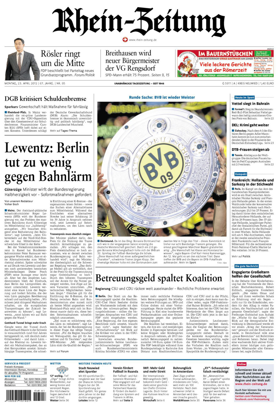Rhein-Zeitung Kreis Neuwied vom Montag, 23.04.2012