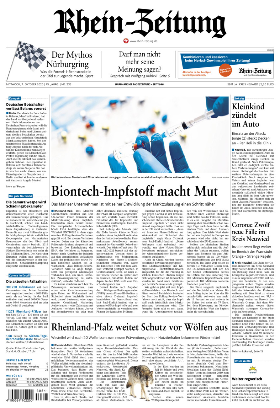 Rhein-Zeitung Kreis Neuwied vom Mittwoch, 07.10.2020