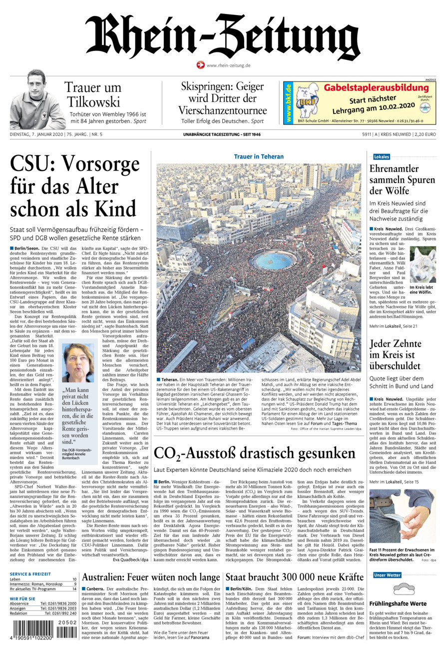 Rhein-Zeitung Kreis Neuwied vom Dienstag, 07.01.2020