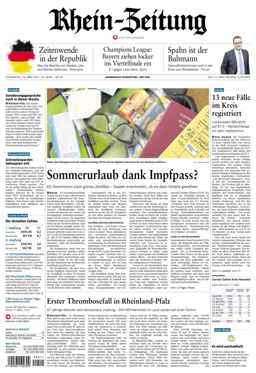 Rhein-Zeitung Kreis Neuwied vom Donnerstag, 18.03.2021