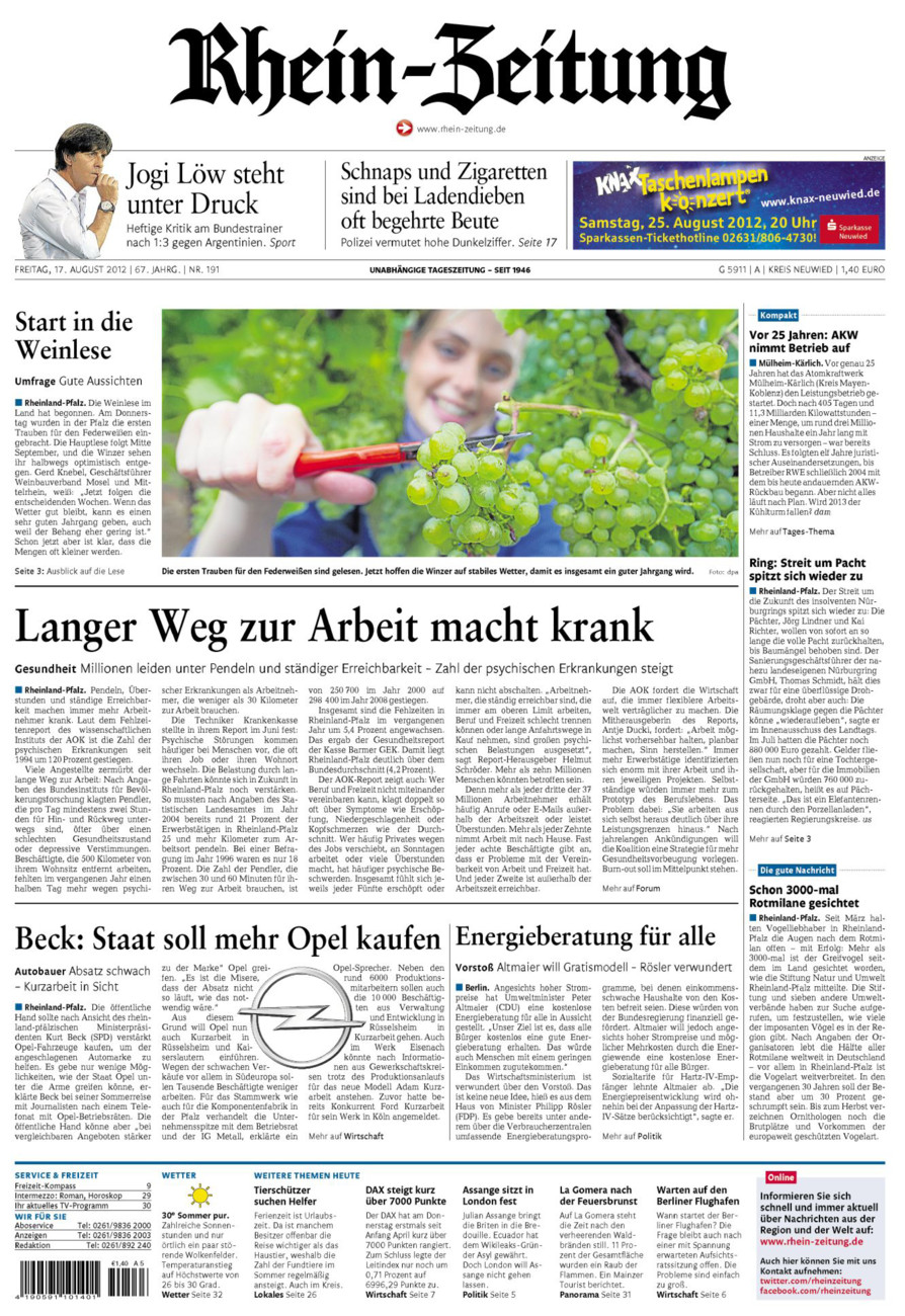 Rhein-Zeitung Kreis Neuwied vom Freitag, 17.08.2012