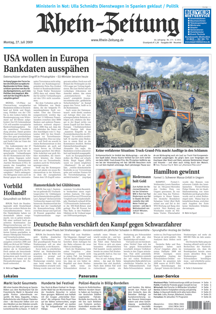 Rhein-Zeitung Kreis Neuwied vom Montag, 27.07.2009