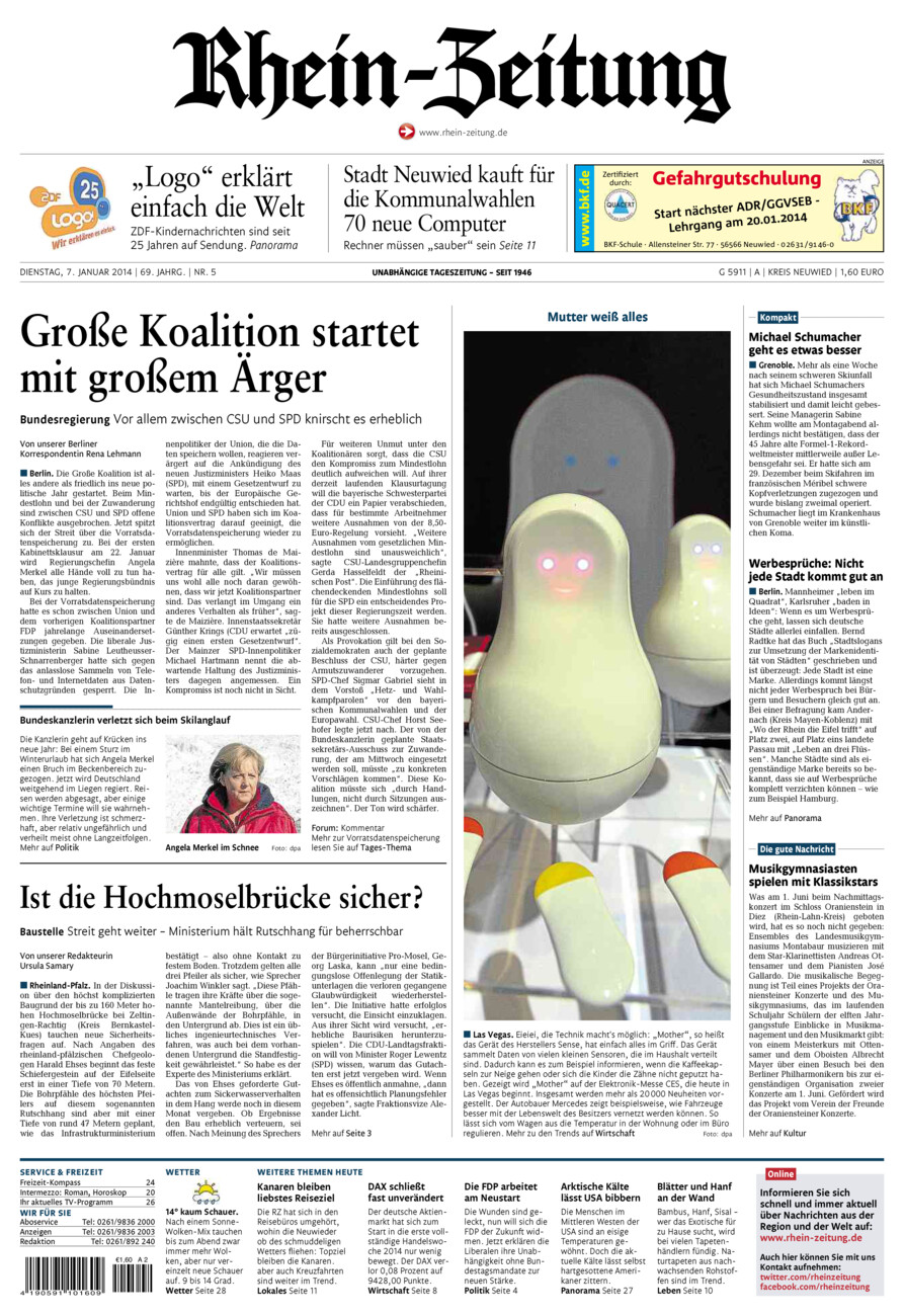 Rhein-Zeitung Kreis Neuwied vom Dienstag, 07.01.2014