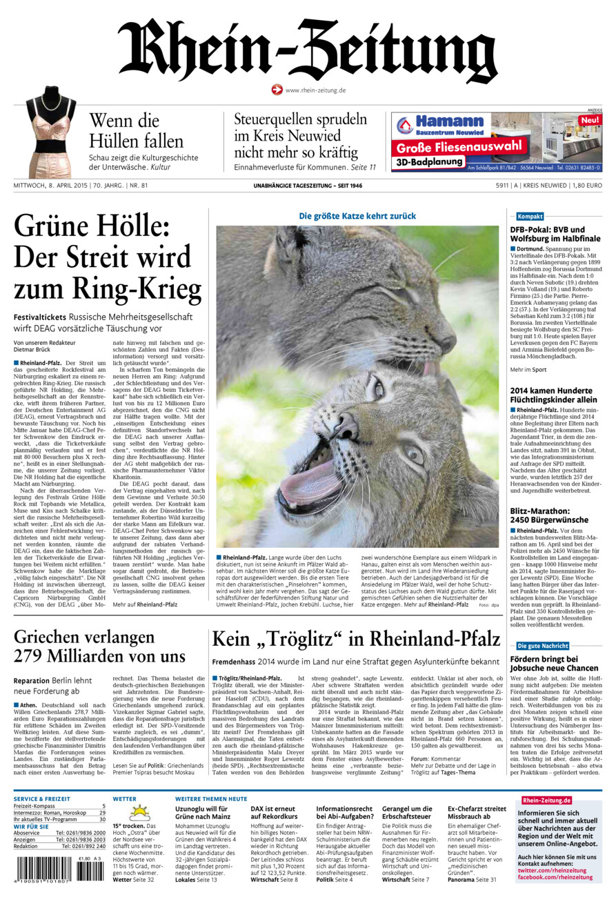 Rhein-Zeitung Kreis Neuwied vom Mittwoch, 08.04.2015