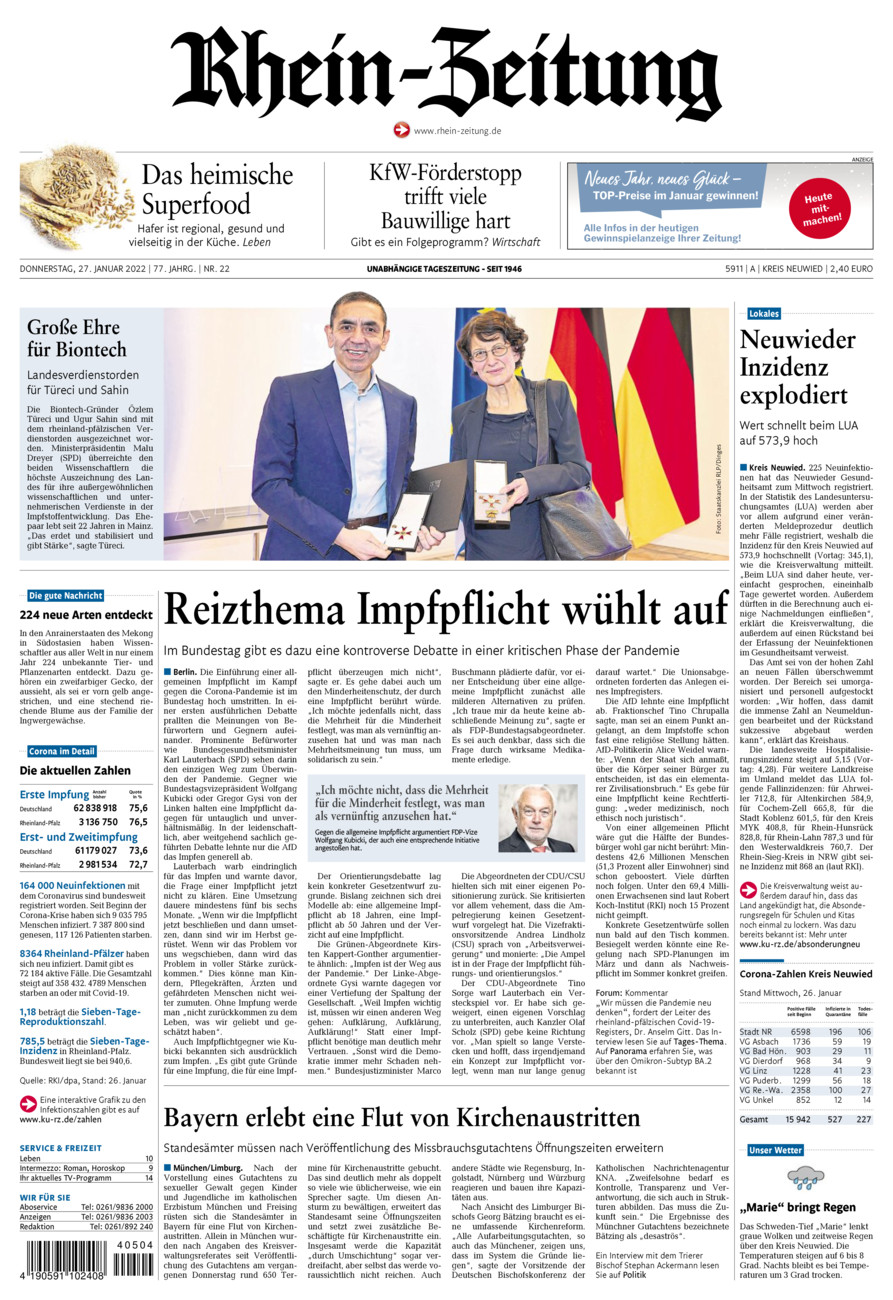 Rhein-Zeitung Kreis Neuwied vom Donnerstag, 27.01.2022