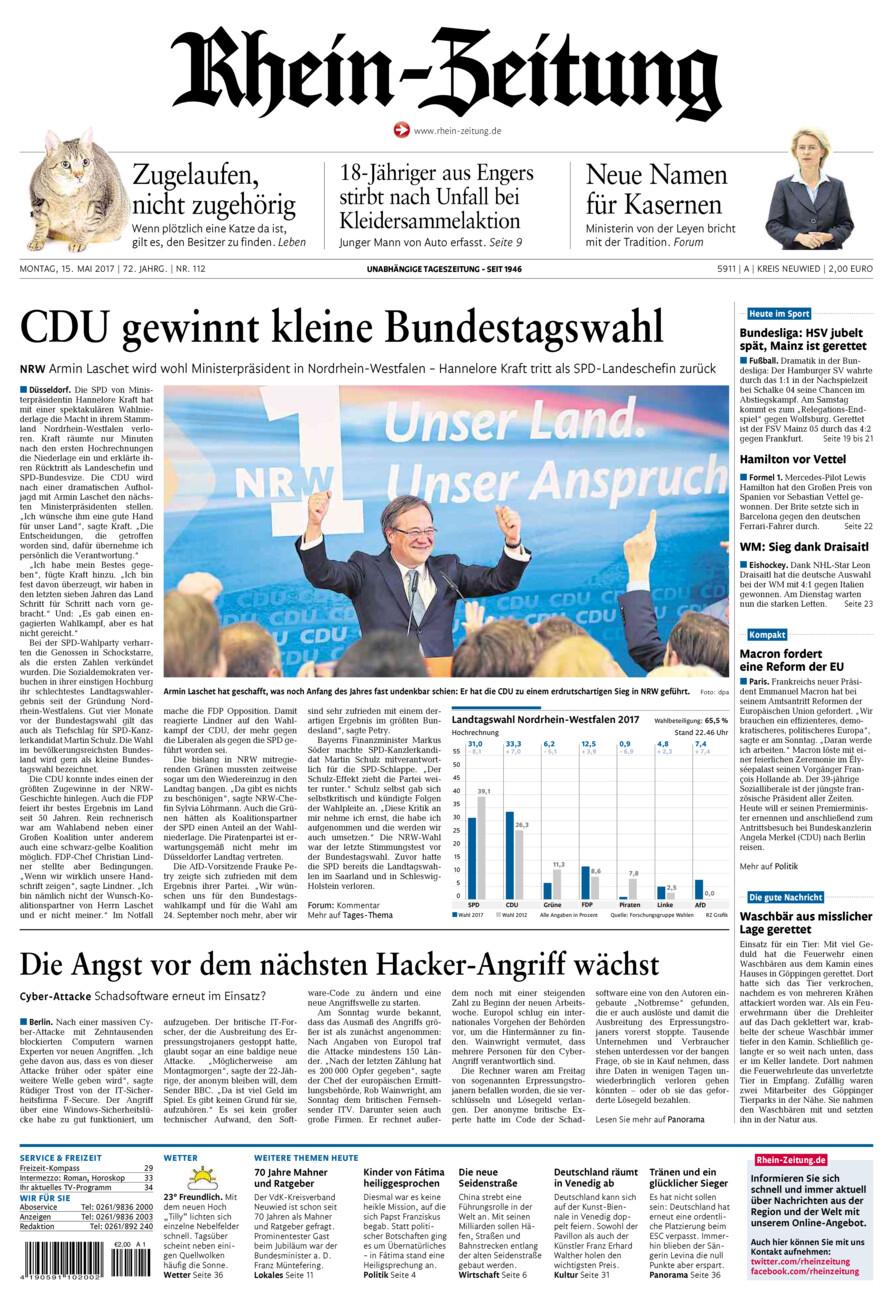 Rhein-Zeitung Kreis Neuwied vom Montag, 15.05.2017