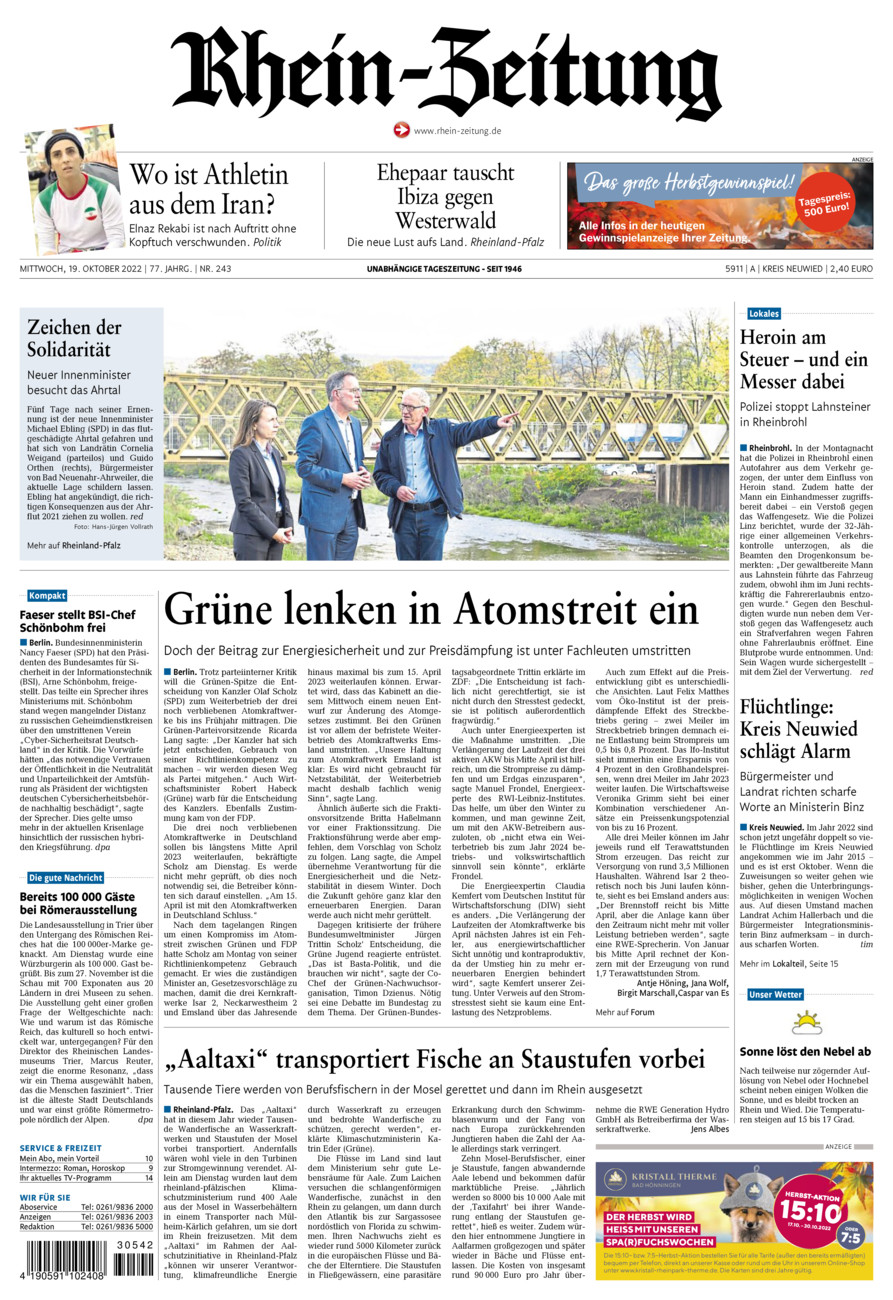 Rhein-Zeitung Kreis Neuwied vom Mittwoch, 19.10.2022