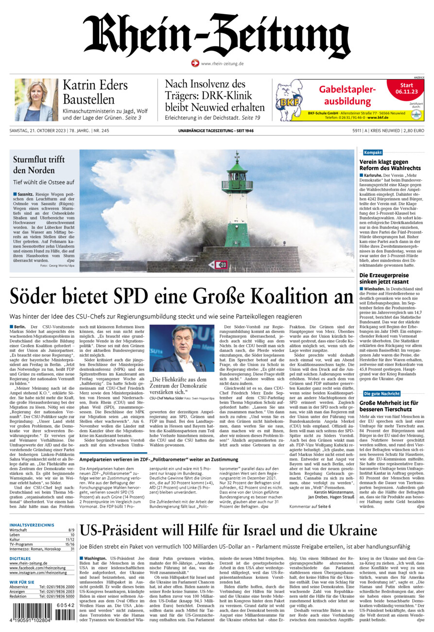 Rhein-Zeitung Kreis Neuwied vom Samstag, 21.10.2023
