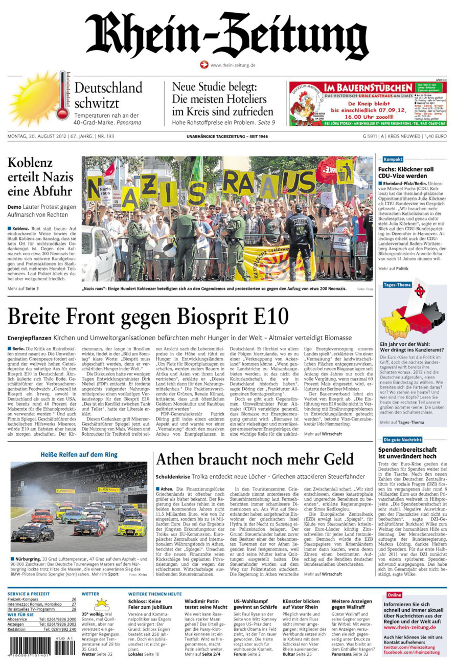 Rhein-Zeitung Kreis Neuwied vom Montag, 20.08.2012