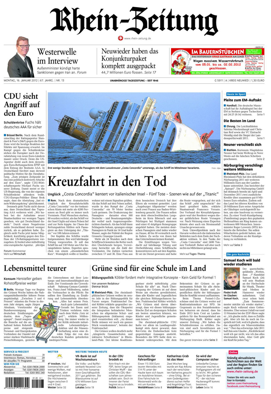 Rhein-Zeitung Kreis Neuwied vom Montag, 16.01.2012