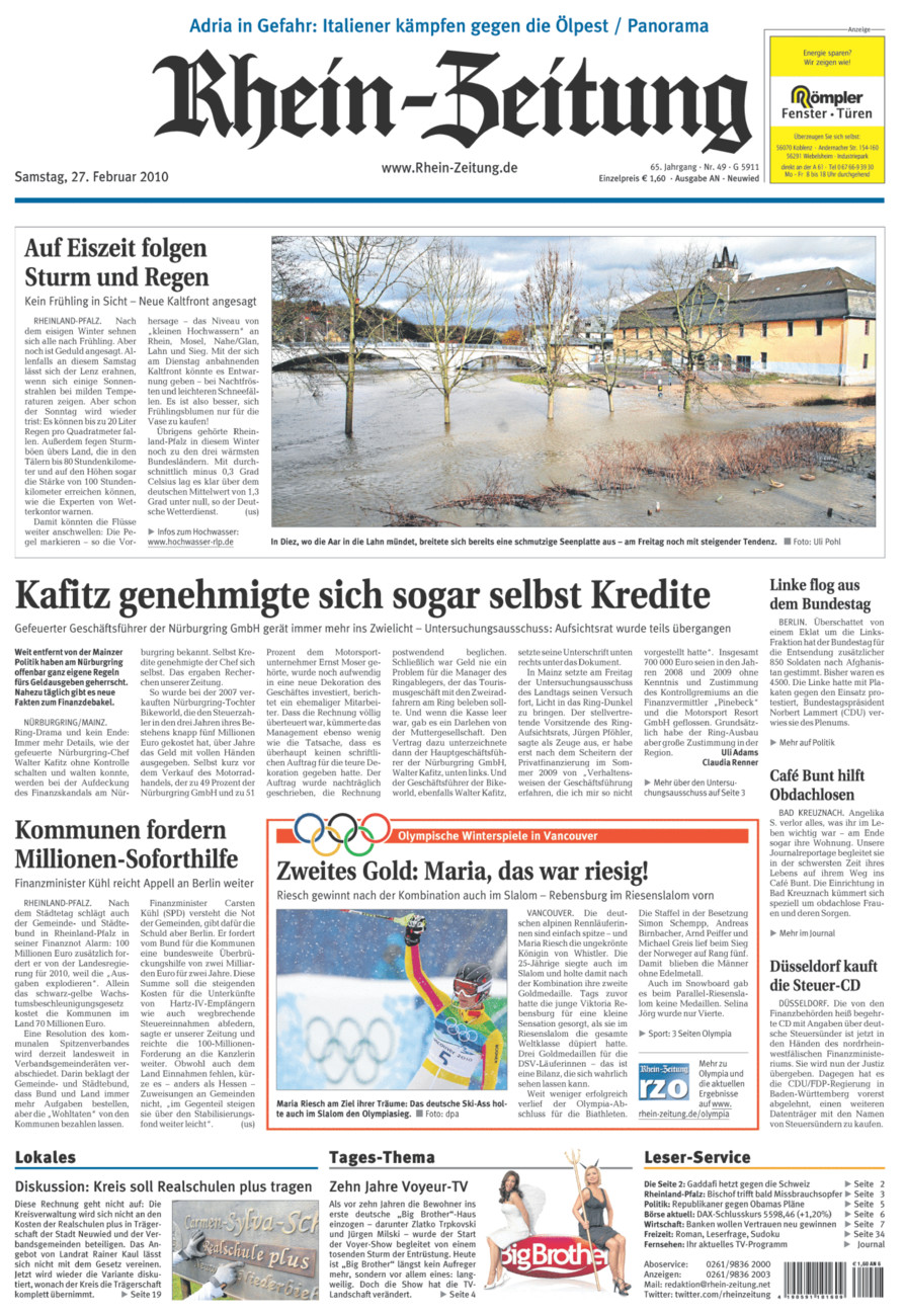 Rhein-Zeitung Kreis Neuwied vom Samstag, 27.02.2010