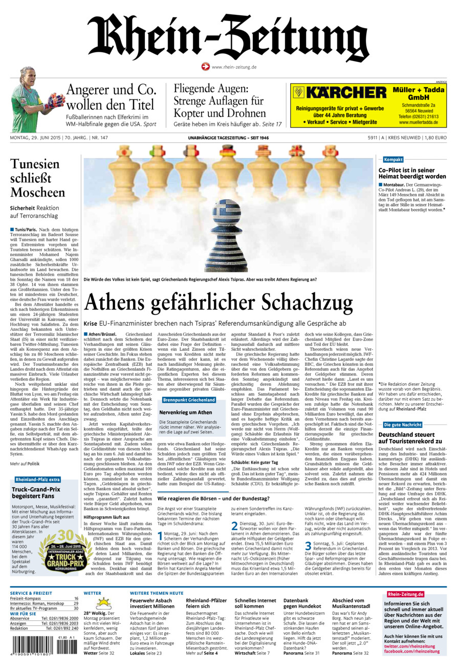 Rhein-Zeitung Kreis Neuwied vom Montag, 29.06.2015