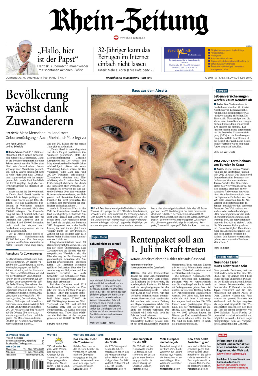Rhein-Zeitung Kreis Neuwied vom Donnerstag, 09.01.2014