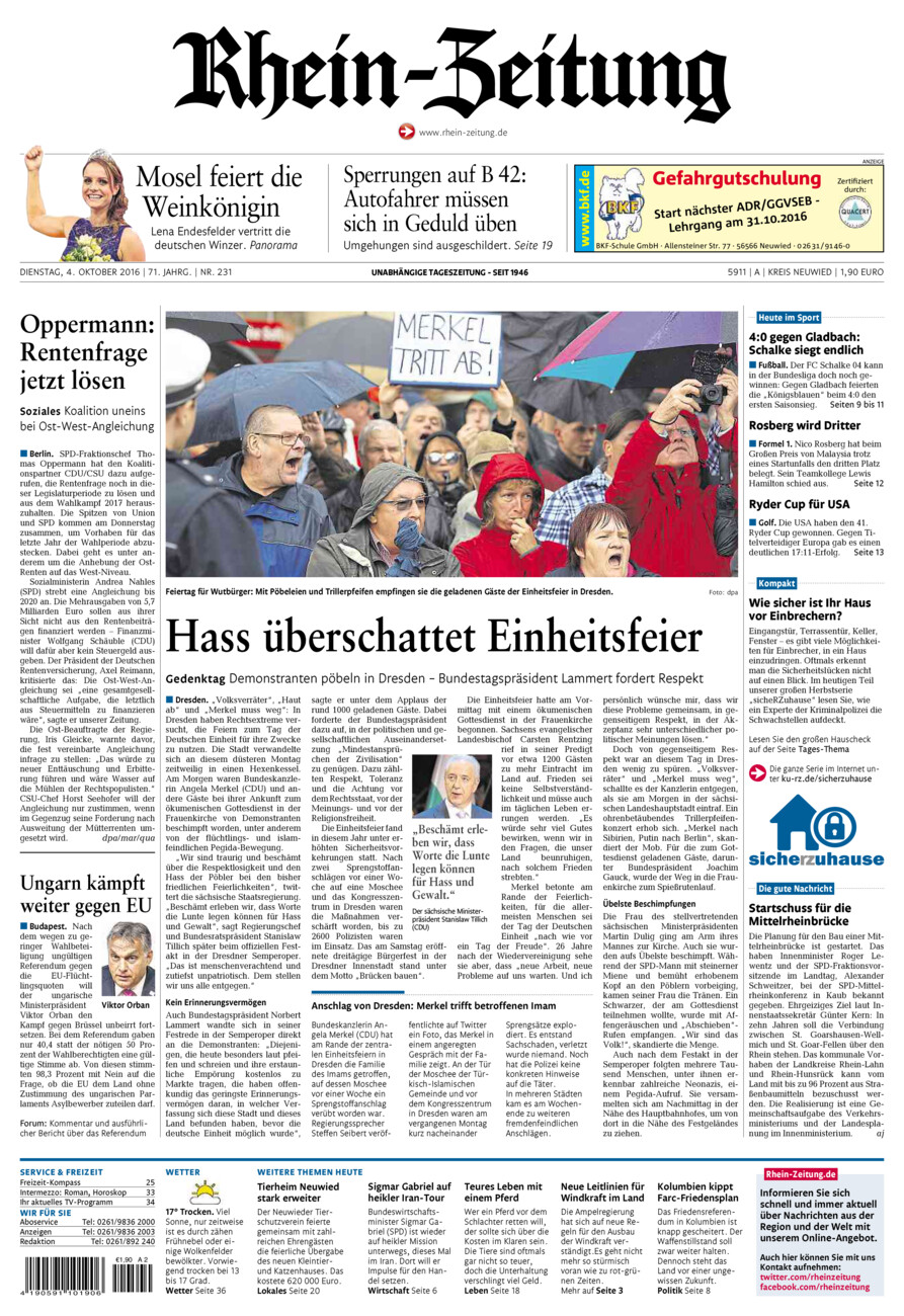 Rhein-Zeitung Kreis Neuwied vom Dienstag, 04.10.2016