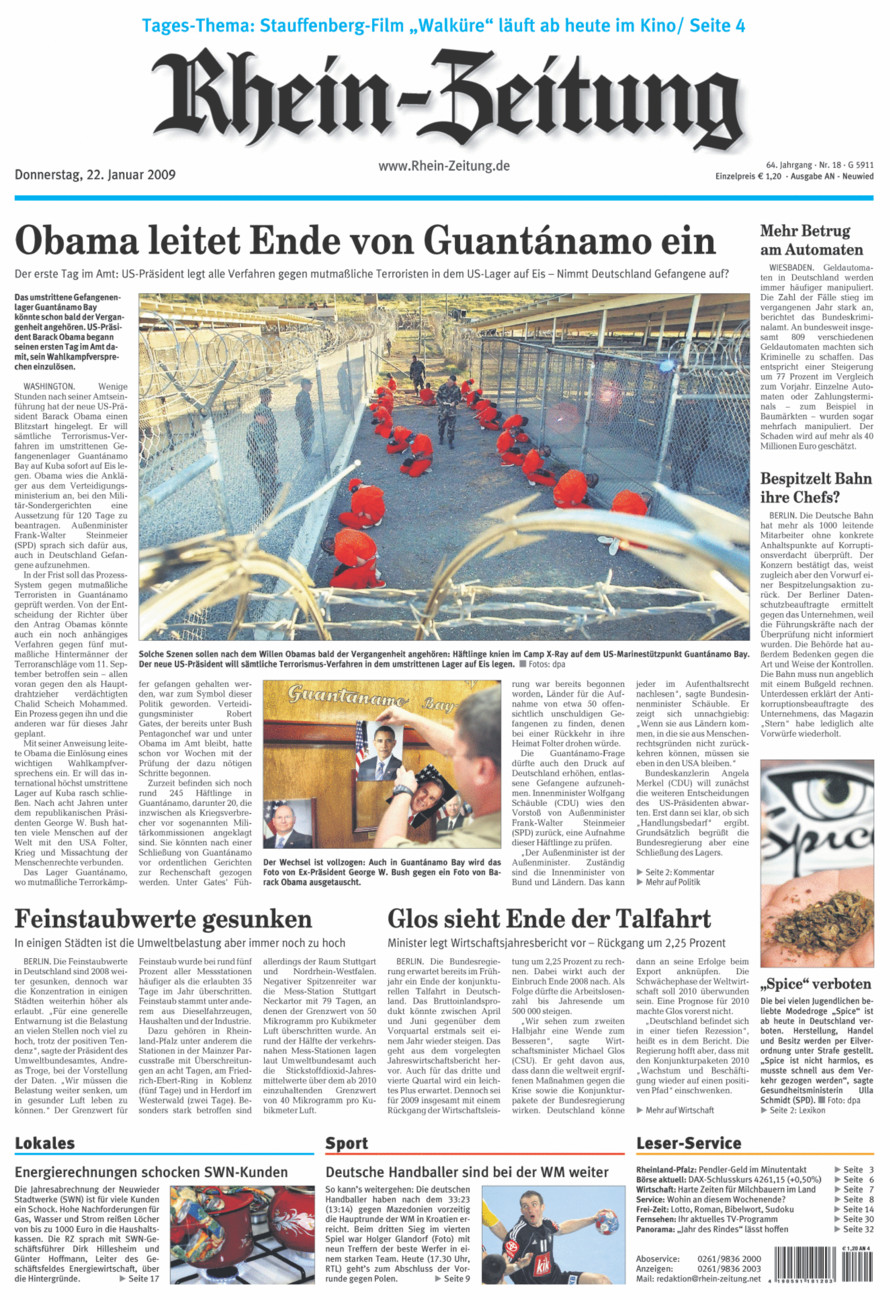 Rhein-Zeitung Kreis Neuwied vom Donnerstag, 22.01.2009