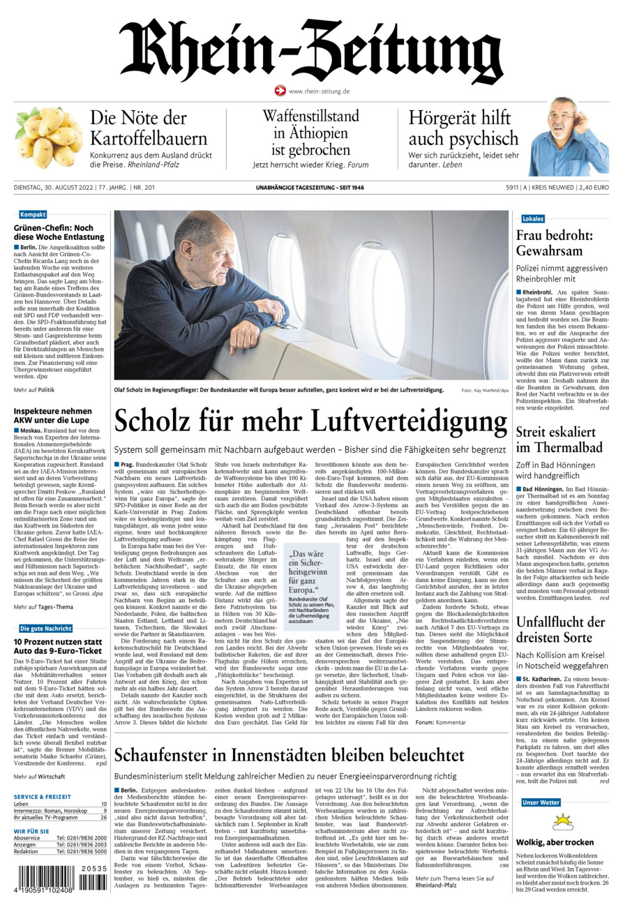 Rhein-Zeitung Kreis Neuwied vom Dienstag, 30.08.2022