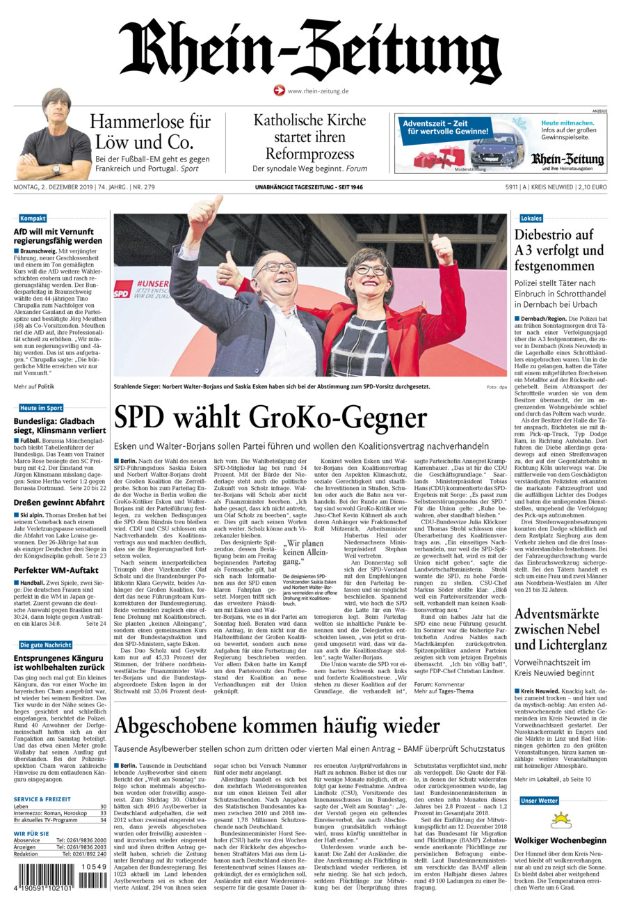 Rhein-Zeitung Kreis Neuwied vom Montag, 02.12.2019