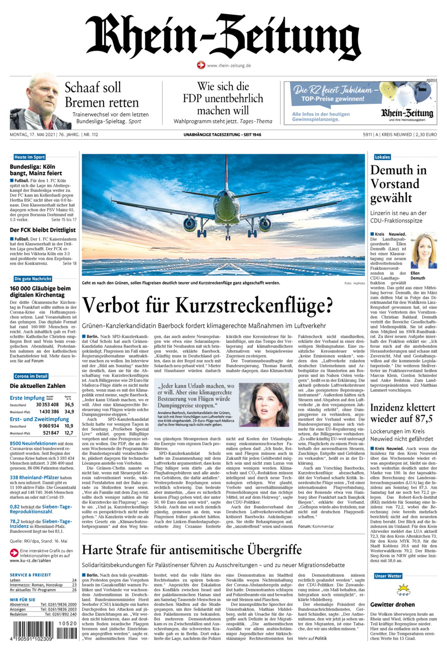 Rhein-Zeitung Kreis Neuwied vom Montag, 17.05.2021