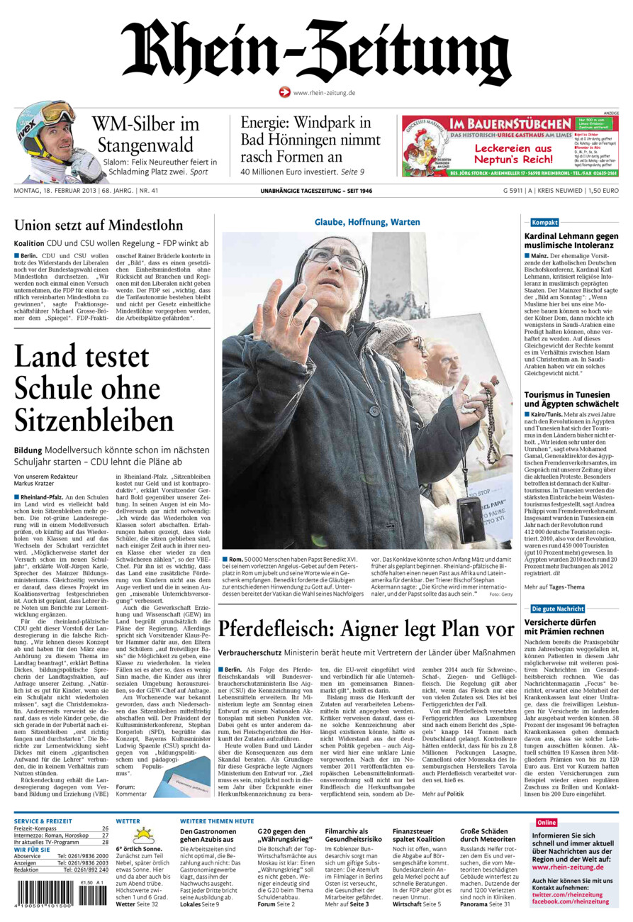 Rhein-Zeitung Kreis Neuwied vom Montag, 18.02.2013