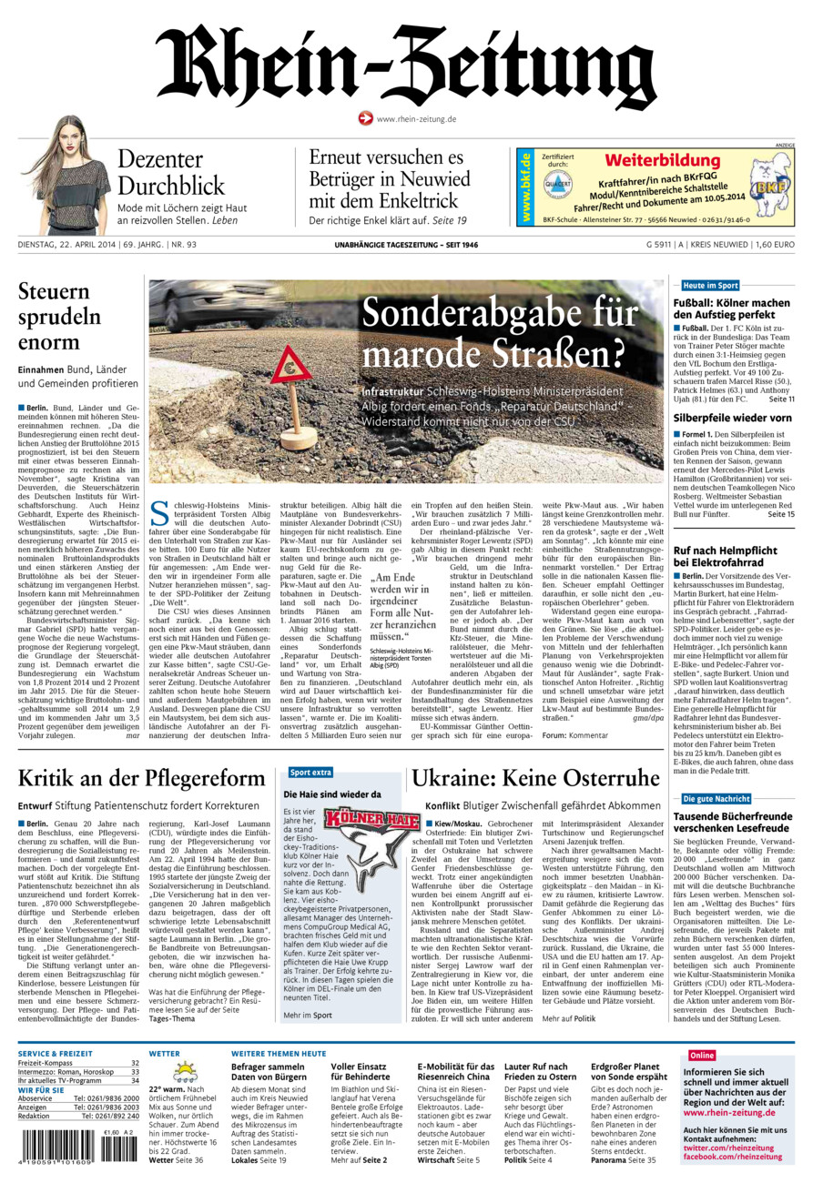 Rhein-Zeitung Kreis Neuwied vom Dienstag, 22.04.2014