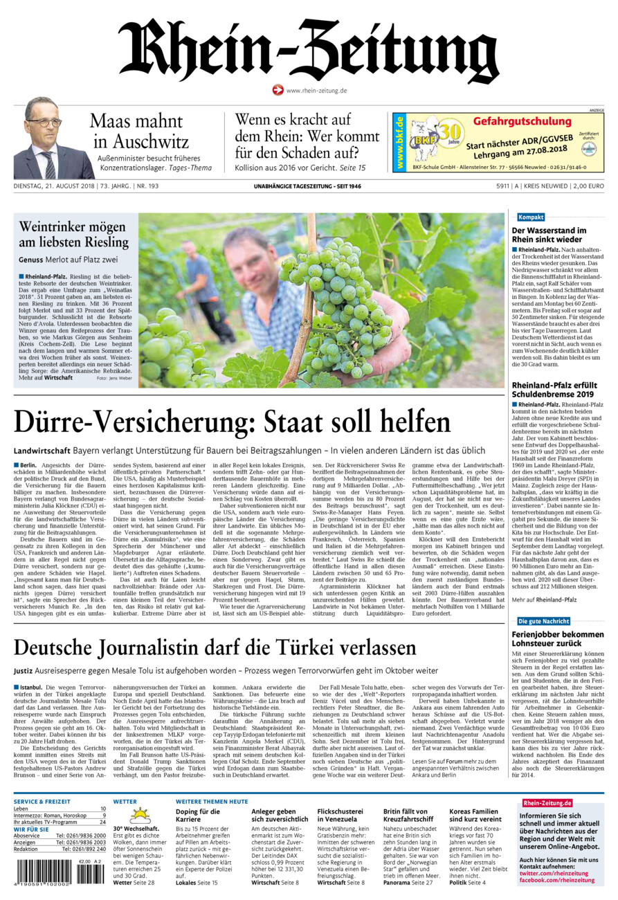 Rhein-Zeitung Kreis Neuwied vom Dienstag, 21.08.2018