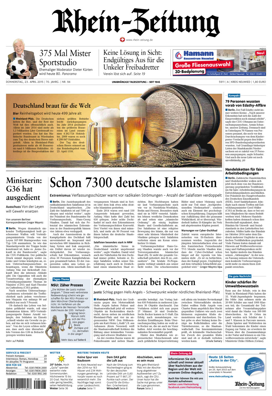 Rhein-Zeitung Kreis Neuwied vom Donnerstag, 23.04.2015