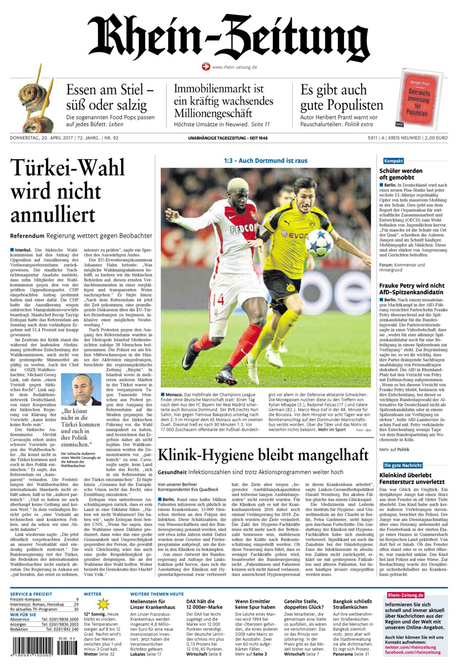 Rhein-Zeitung Kreis Neuwied vom Donnerstag, 20.04.2017