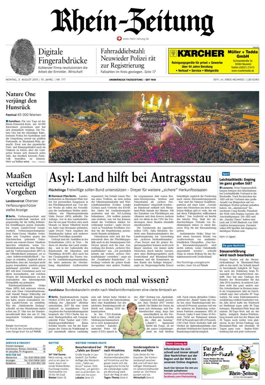 Rhein-Zeitung Kreis Neuwied vom Montag, 03.08.2015