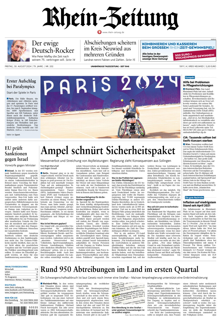 Rhein-Zeitung Kreis Neuwied vom Freitag, 30.08.2024