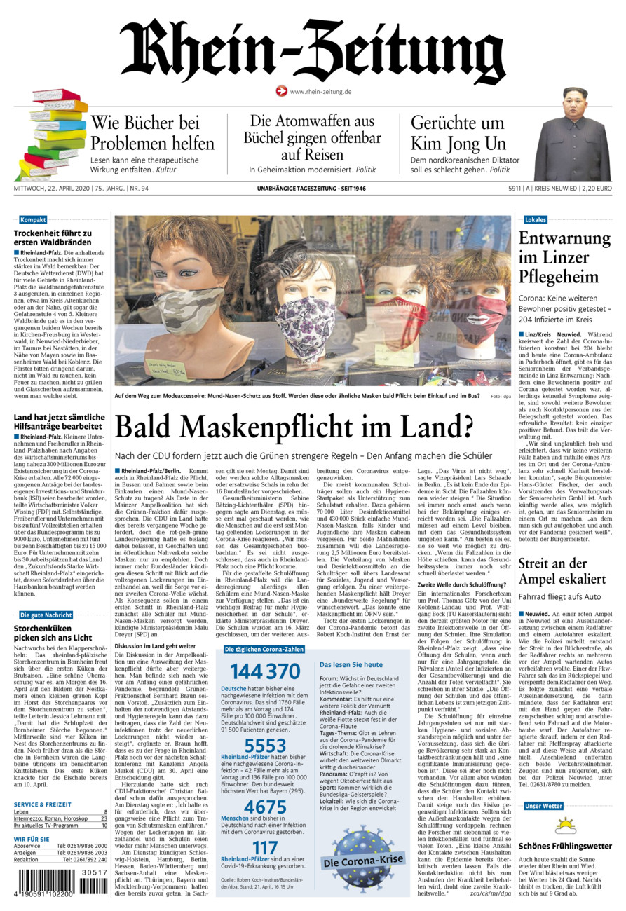 Rhein-Zeitung Kreis Neuwied vom Mittwoch, 22.04.2020