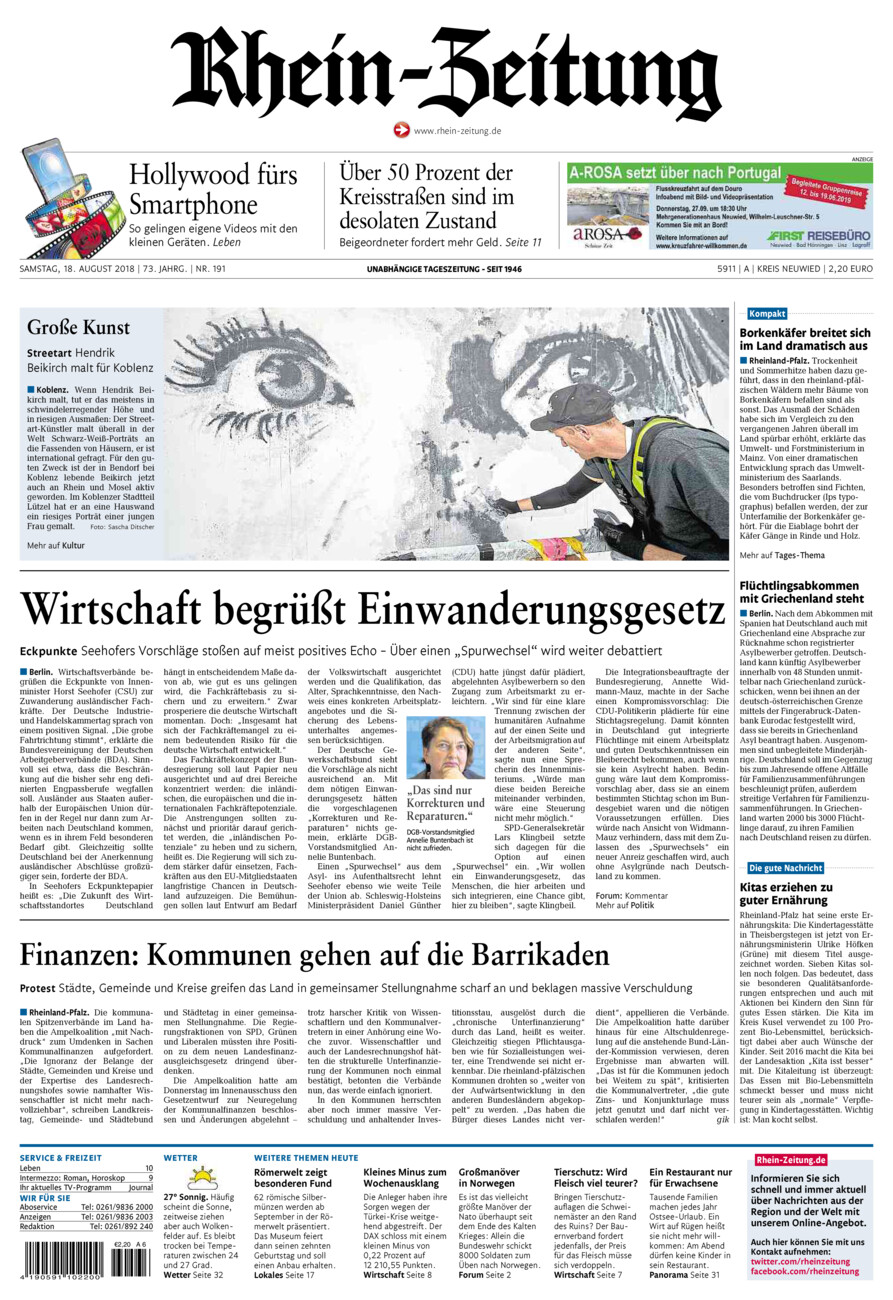 Rhein-Zeitung Kreis Neuwied vom Samstag, 18.08.2018