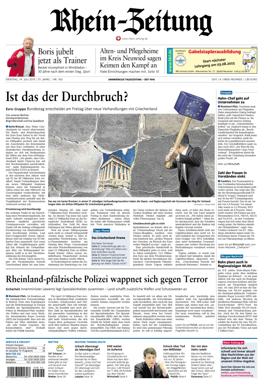 Rhein-Zeitung Kreis Neuwied vom Dienstag, 14.07.2015
