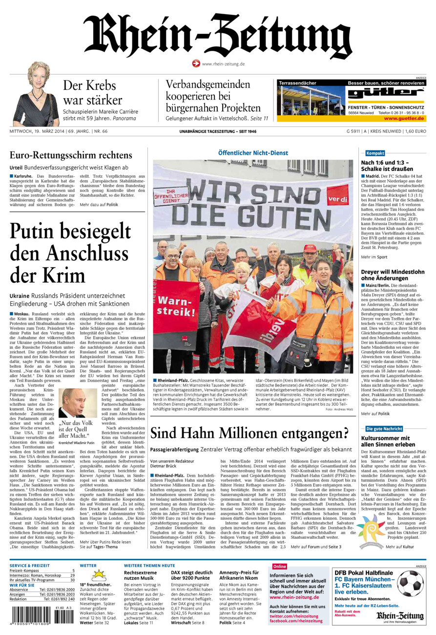 Rhein-Zeitung Kreis Neuwied vom Mittwoch, 19.03.2014