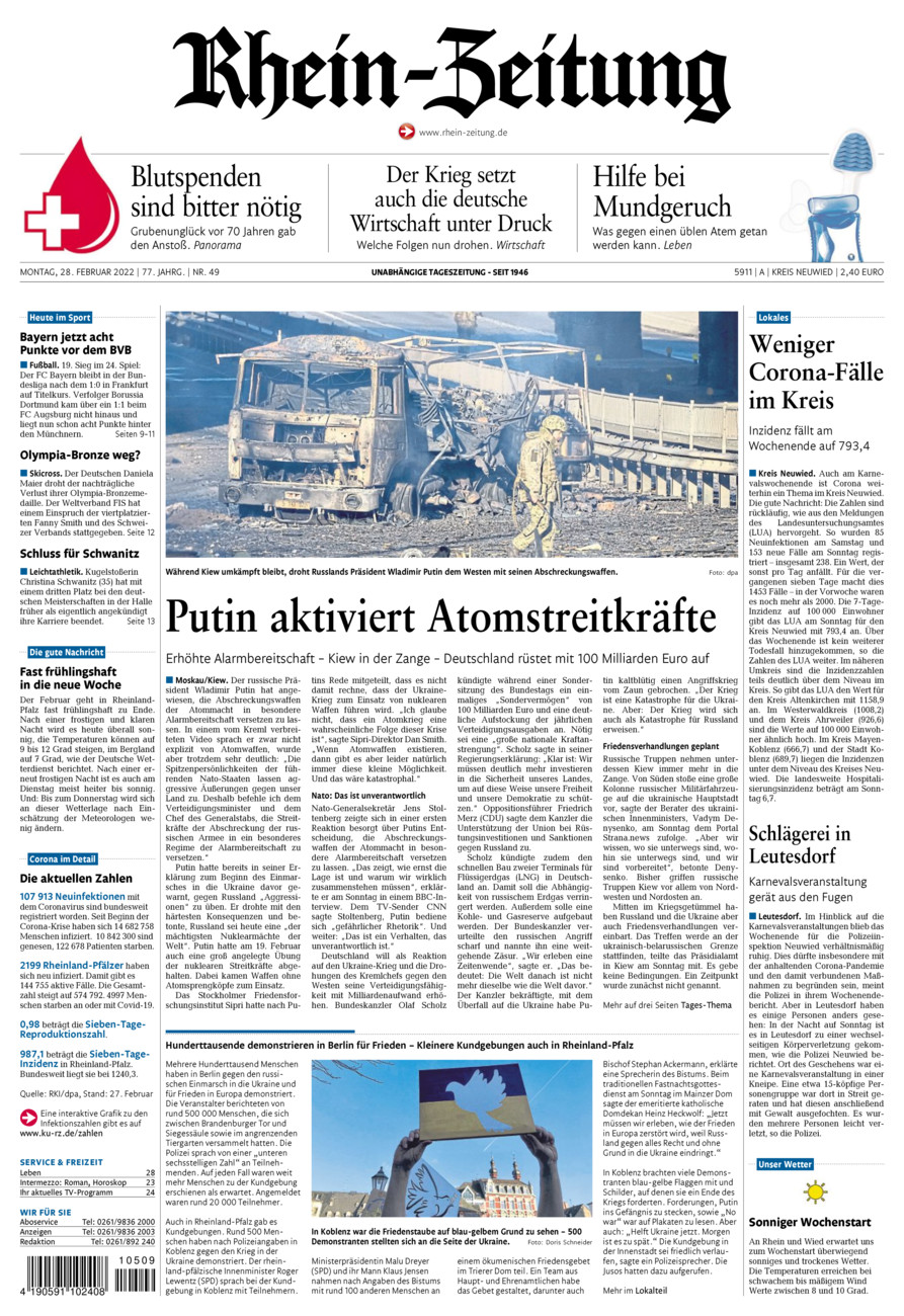 Rhein-Zeitung Kreis Neuwied vom Montag, 28.02.2022