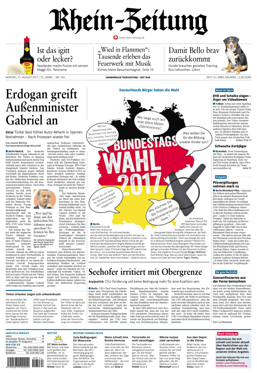 Rhein-Zeitung Kreis Neuwied vom Montag, 21.08.2017