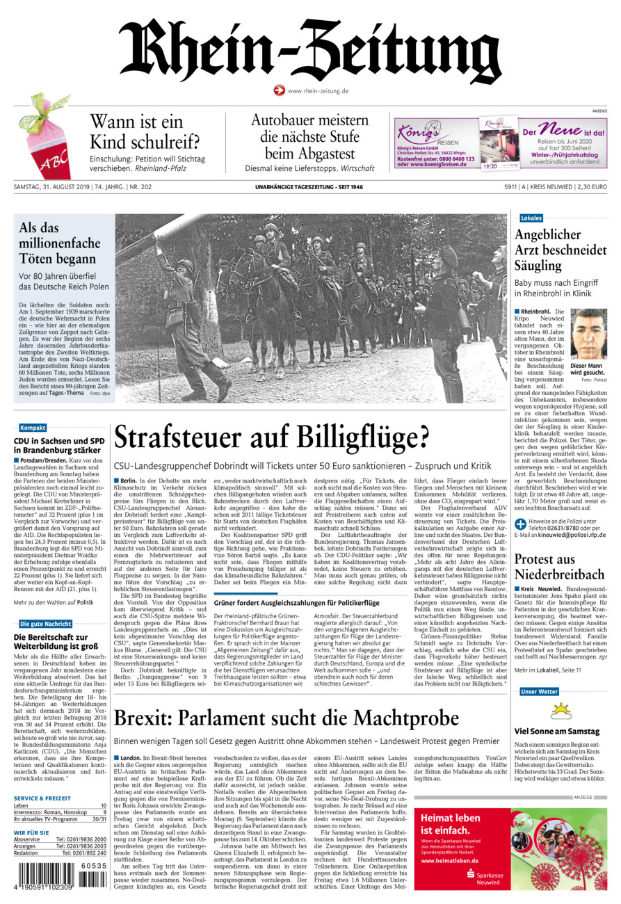 Rhein-Zeitung Kreis Neuwied vom Samstag, 31.08.2019