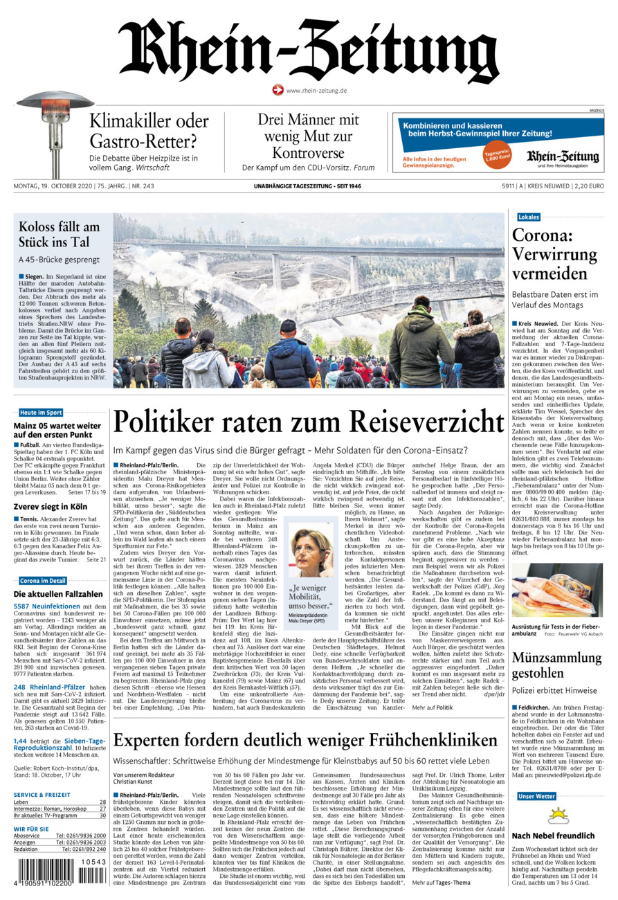 Rhein-Zeitung Kreis Neuwied vom Montag, 19.10.2020
