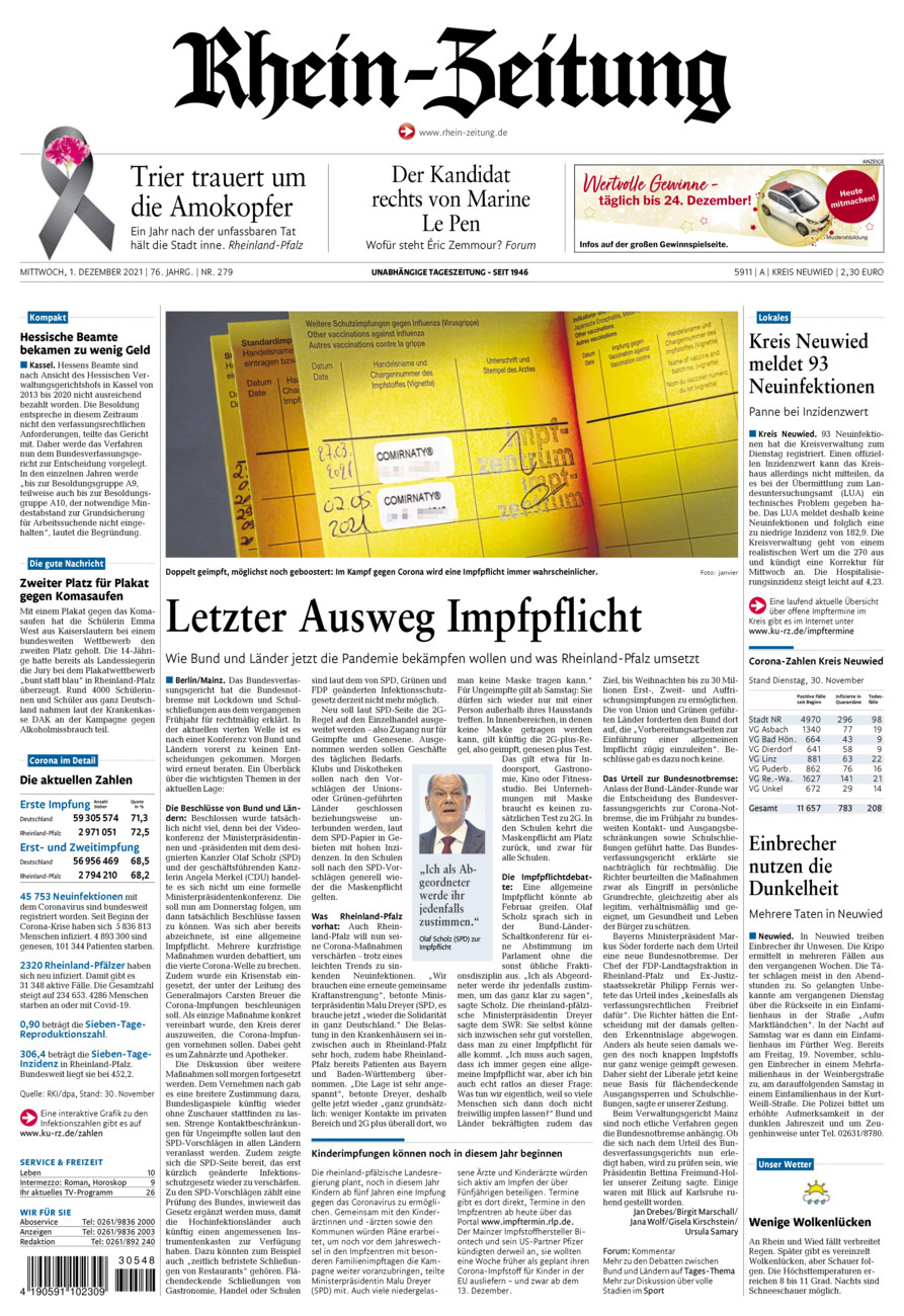 Rhein-Zeitung Kreis Neuwied vom Mittwoch, 01.12.2021