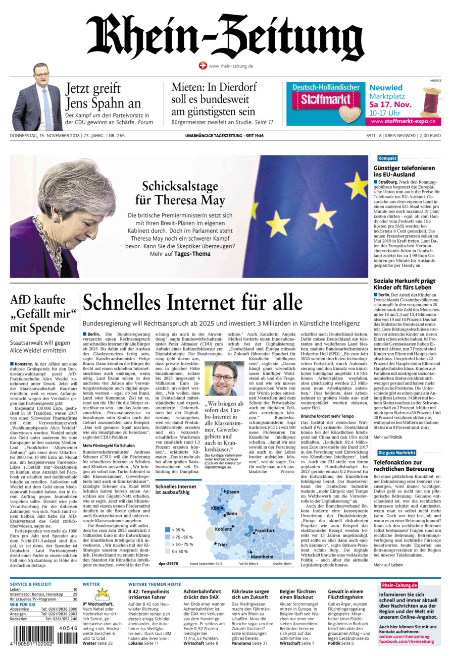 Rhein-Zeitung Kreis Neuwied vom Donnerstag, 15.11.2018
