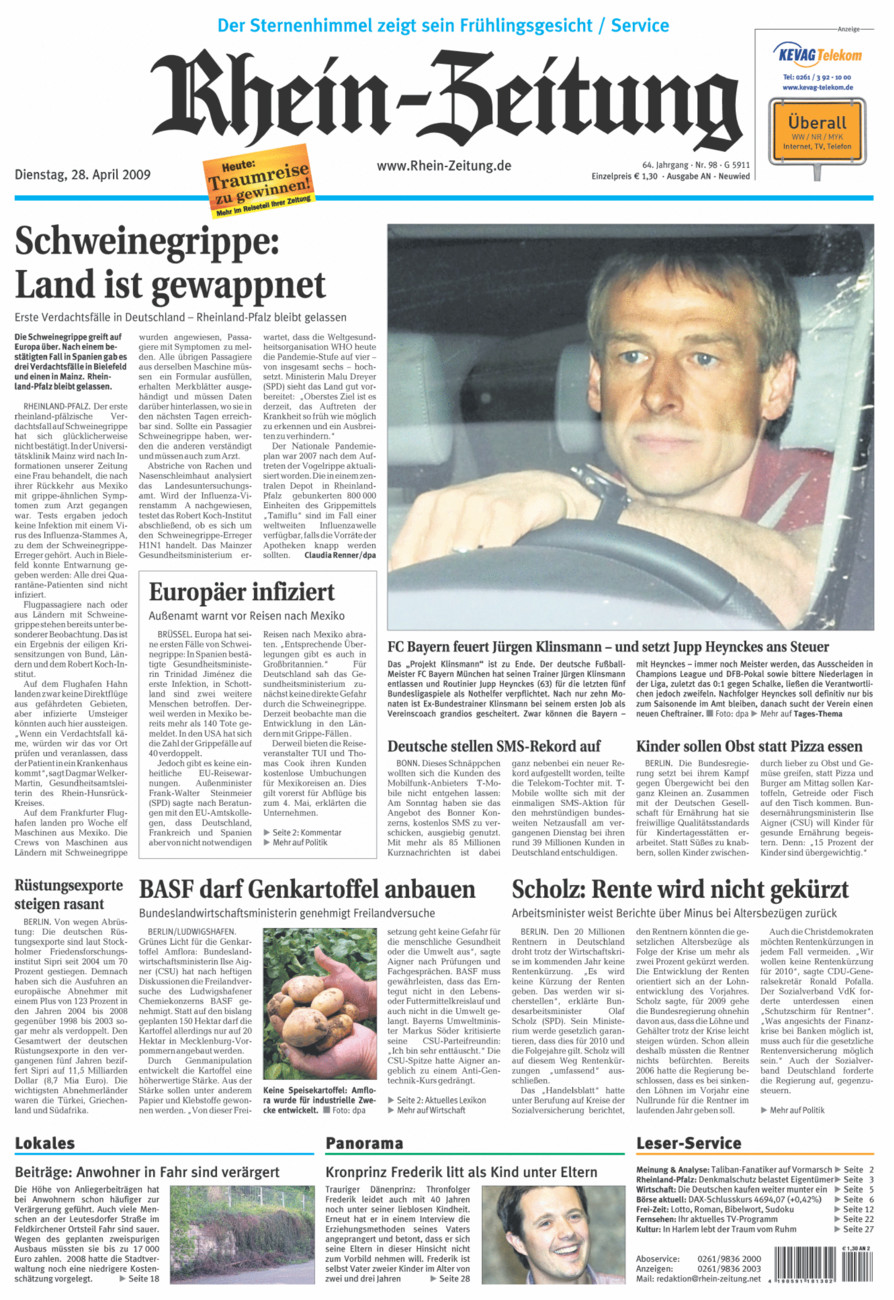 Rhein-Zeitung Kreis Neuwied vom Dienstag, 28.04.2009