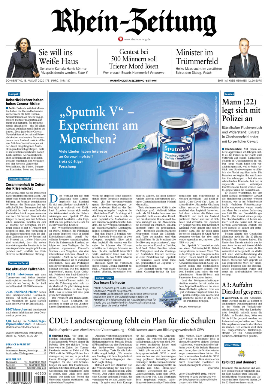 Rhein-Zeitung Kreis Neuwied vom Donnerstag, 13.08.2020
