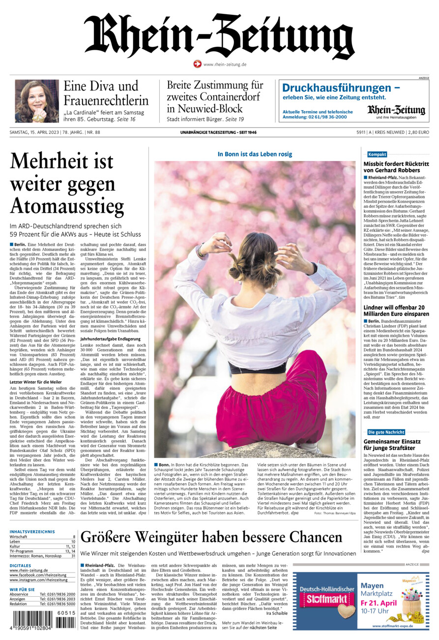 Rhein-Zeitung Kreis Neuwied vom Samstag, 15.04.2023